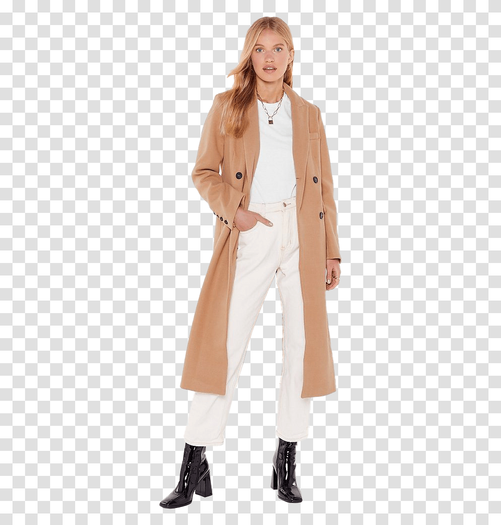 Trench Coat Hd Double Breasted Longline Coat Women, Apparel, Overcoat, Person Transparent Png