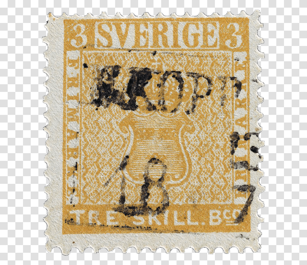 Treskilling Yellow Stamp Sweden Three Skilling Banco Yellow Color Error, Postage Stamp, Rug, Honey Bee, Insect Transparent Png