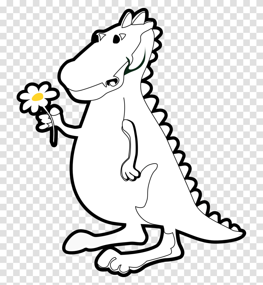 Trex Clipart Black And White Dragon With Flower Line Art Christmas, Reptile, Animal, Dinosaur, Crocodile Transparent Png