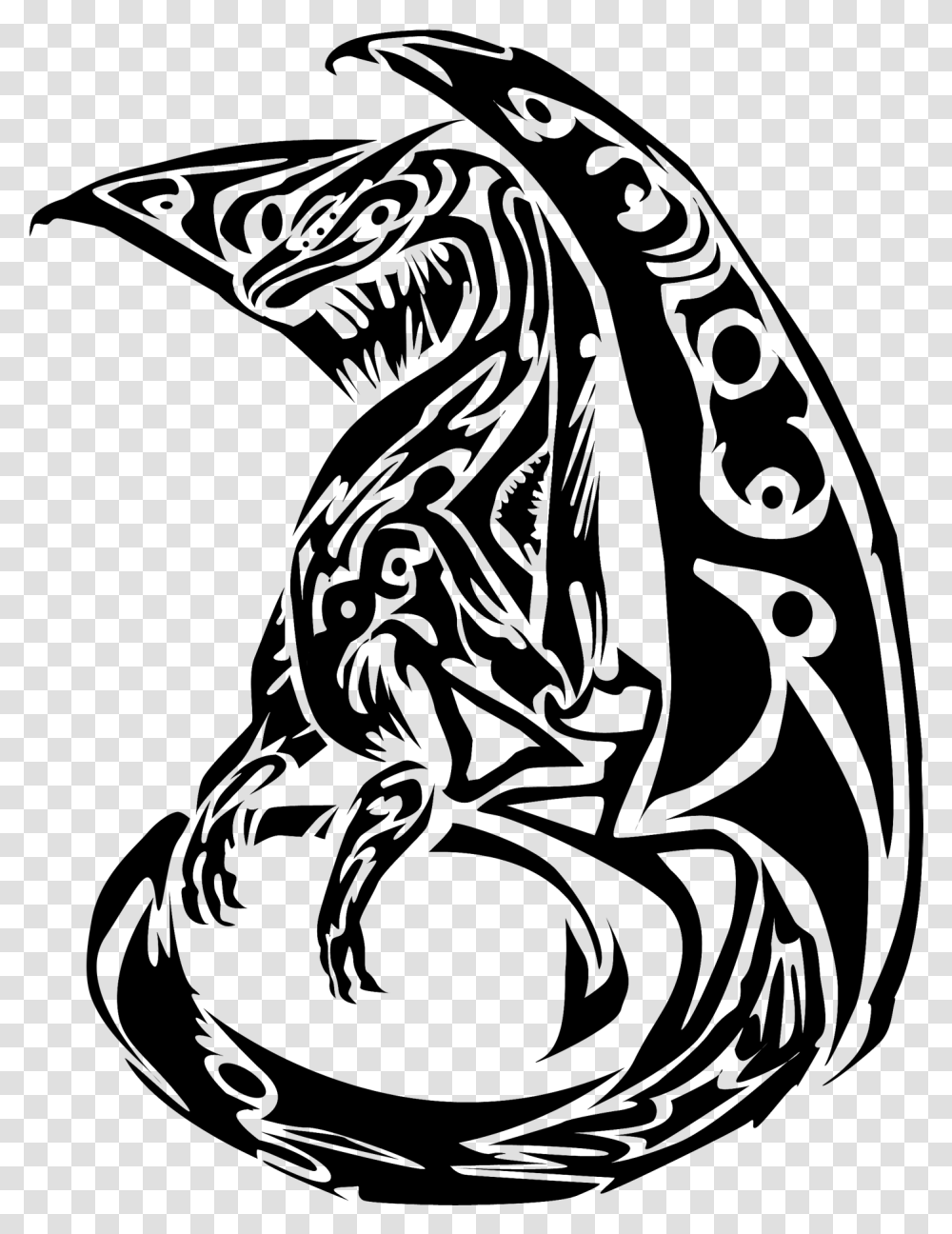Tribal Design Tattoo Outlines Of Dragon, Gray, World Of Warcraft Transparent Png