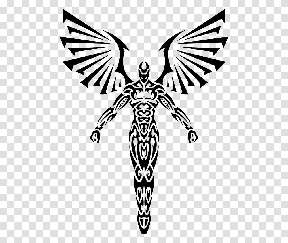 Tribal Drawing Angel Angel Tribal Tattoo Designs, Gray, World Of Warcraft Transparent Png