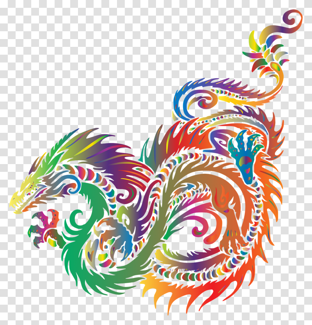 Tribal Sea Dragon Creature Monster Mythical Rainbow Dragon, Pattern, Ornament, Fractal Transparent Png