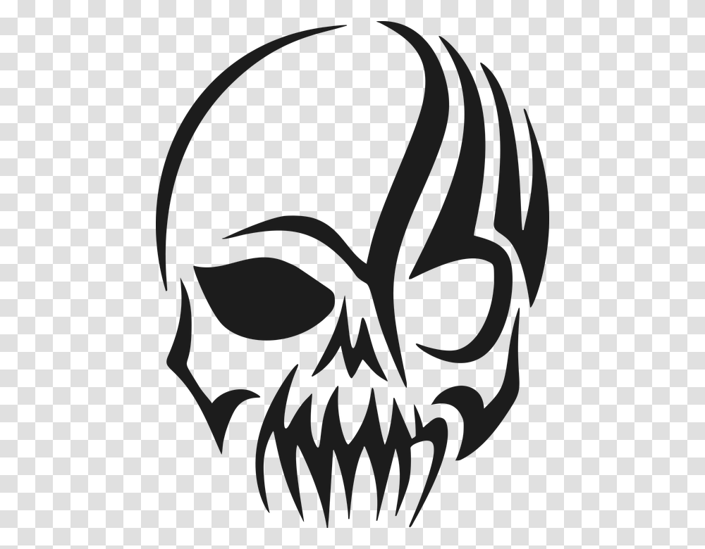 Tribal Skull Head Cranium Silhouette Evil Scary Tribal Skull, Mask, Stencil Transparent Png
