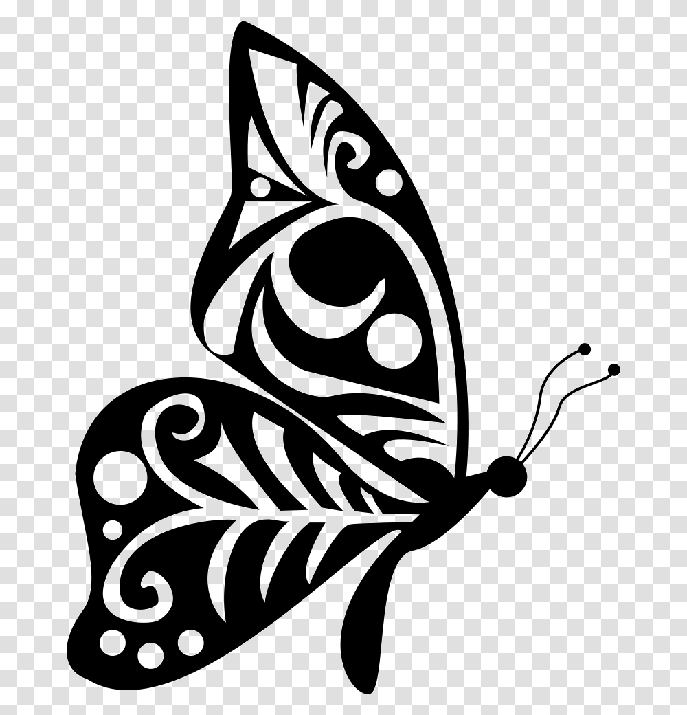 Tribal Wings Design Butterfly Side View Butterfly And Flower Vector, Stencil, Pattern Transparent Png