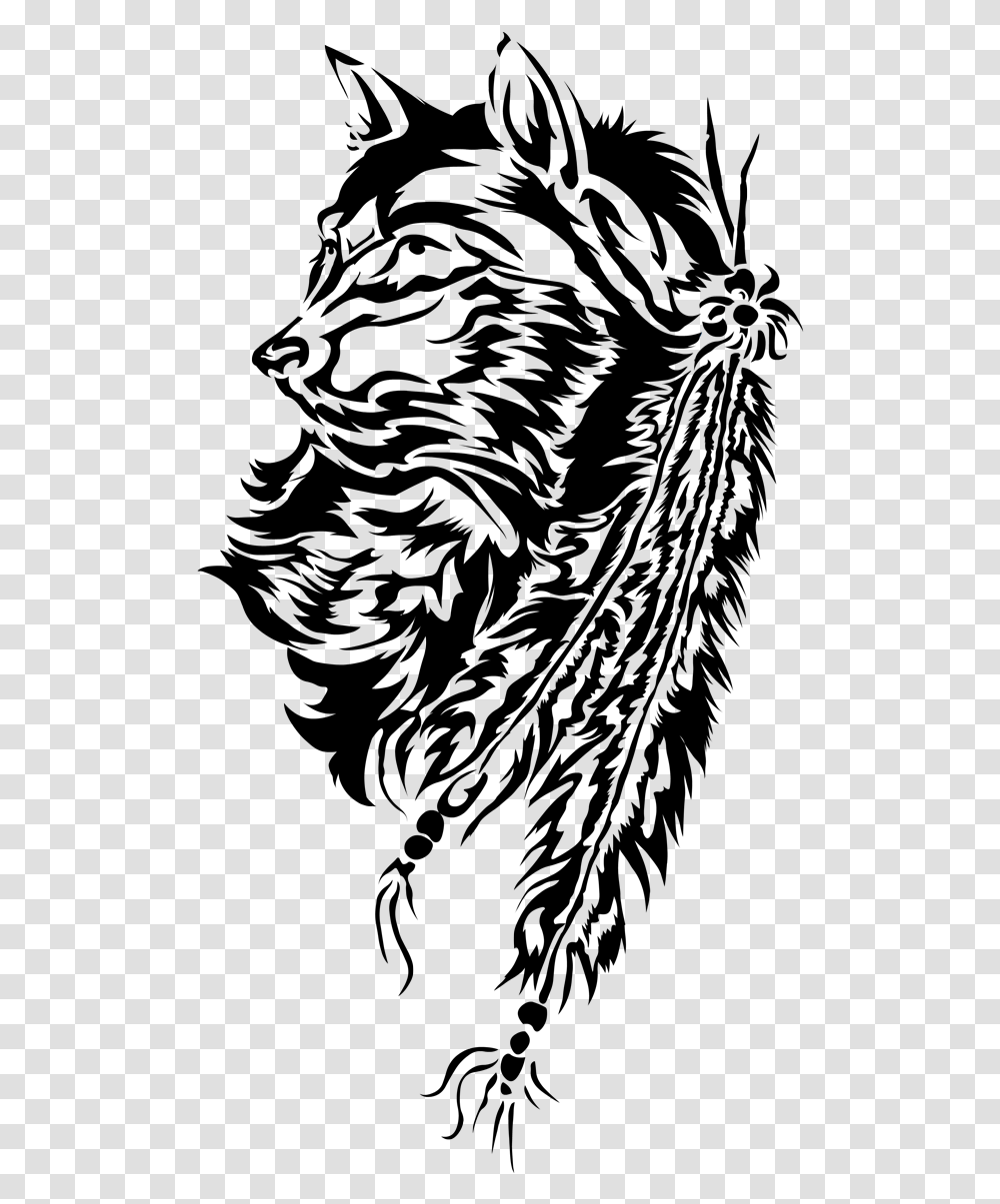 Tribal Wolf And Feathers By Starlightsmarti D6u8p13 Wolf And Tribal Feather, Nature, Outdoors, Astronomy, Night Transparent Png