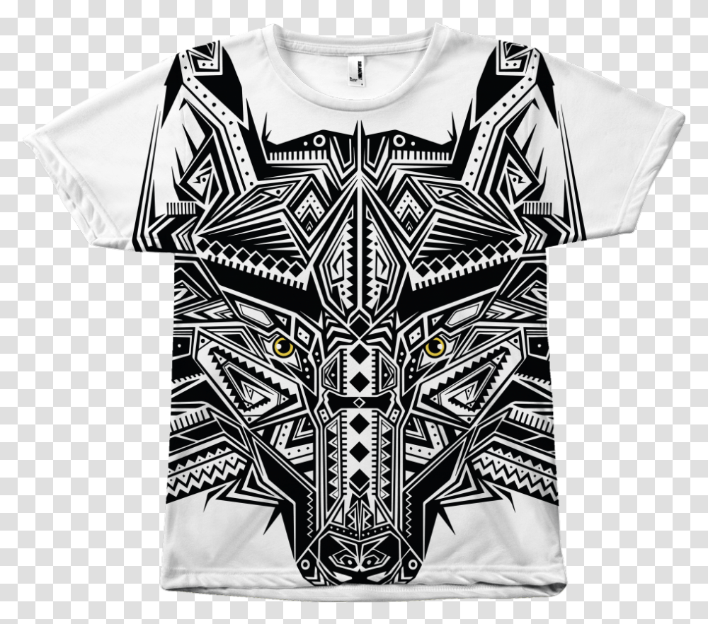 Tribal Wolf Tee Monochrome, Apparel, T-Shirt, Pattern Transparent Png