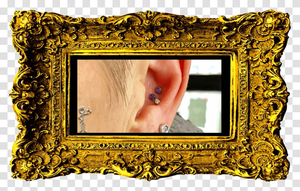 Triple Cartilage Piercing Victorian Picture Frame, Person, Human, Head, Ear Transparent Png