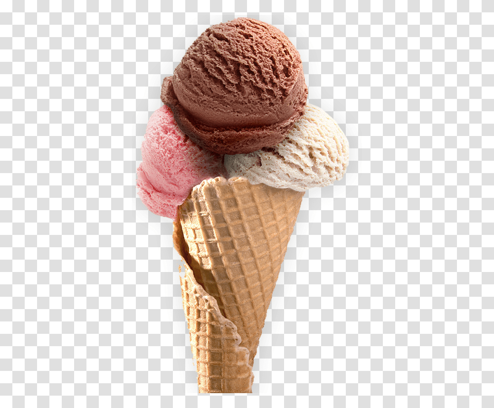 Triple Scoop Ice Cream Cone, Dessert, Food, Creme, Fungus Transparent Png