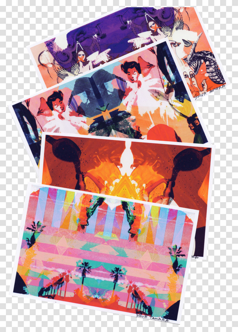 Trippy Collage Post Cards Set Of 4 Transparent Png