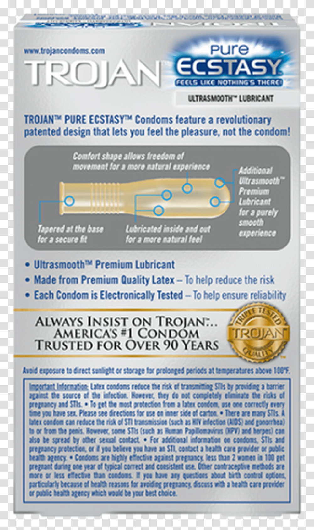 Trojan Pure Ecstasy Lubricated Condoms 10 Counts, Poster, Advertisement, Flyer Transparent Png