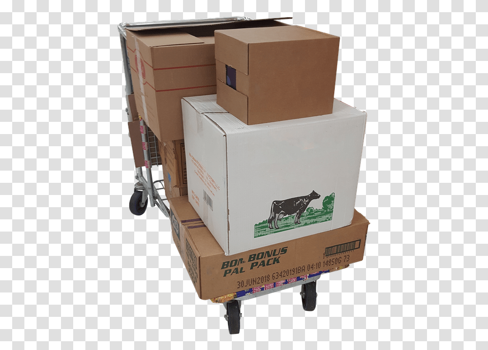 Trolley Boxes Moving Delivery Courier, Cardboard, Package Delivery, Carton, Cow Transparent Png