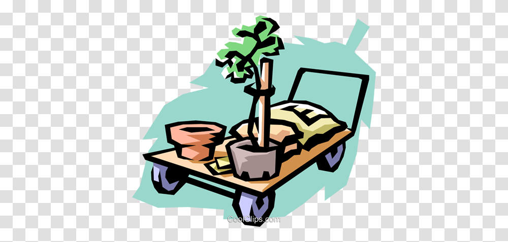 Trolley With Plants Royalty Free Vector Clip Art Illustration, Transportation, Vehicle, Wheelbarrow Transparent Png