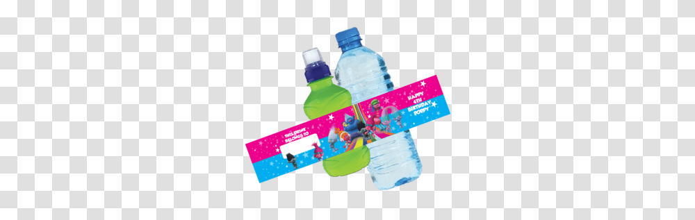 Trolls Branch Poppy Bottle Wrappers Partywraps, Water Bottle, Plastic, Beverage Transparent Png