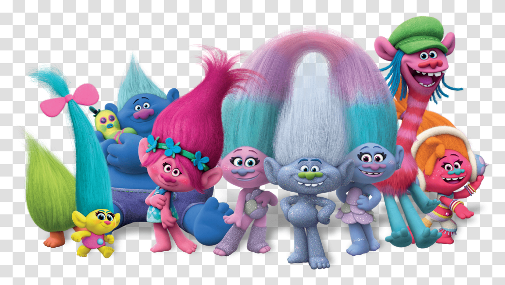 Trolls Full Group Trolls Movie, Figurine, Toy, Doll Transparent Png