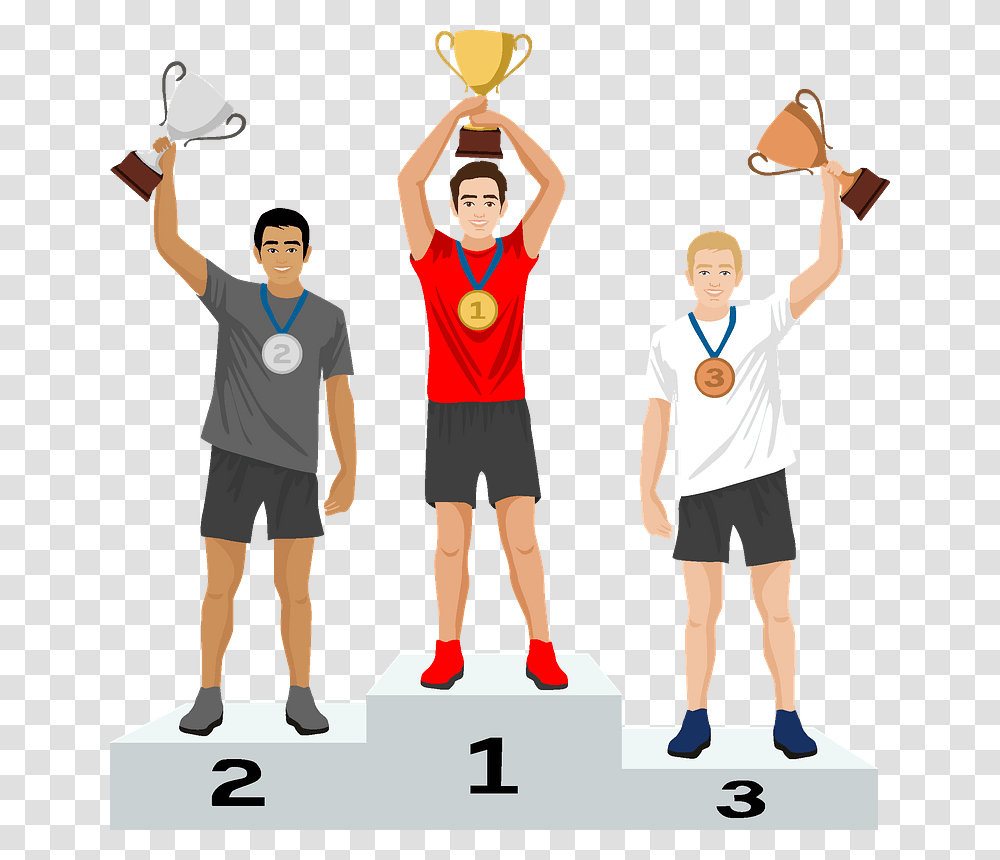 Trophy Medals And Podium For 3 Winners Clipart, Person, Human, Apparel Transparent Png