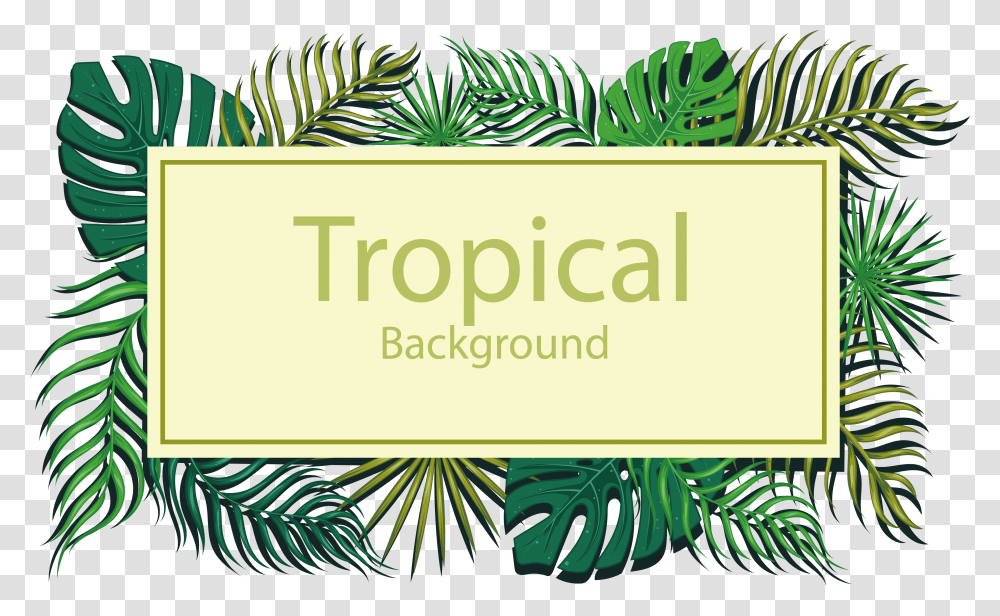 Tropical Background Clipart Leaves Background Title, Green, Plant, Vegetation, Tree Transparent Png