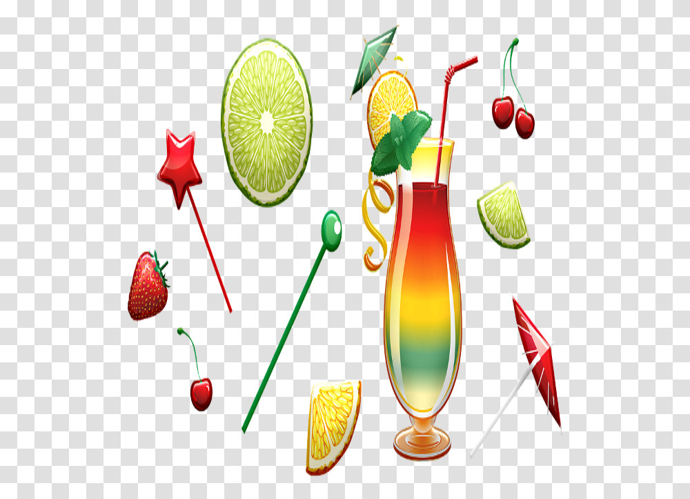 Tropical Drink Cocktail Lemon Lime Umbrella Strawberry, Alcohol, Beverage, Plant, Juice Transparent Png