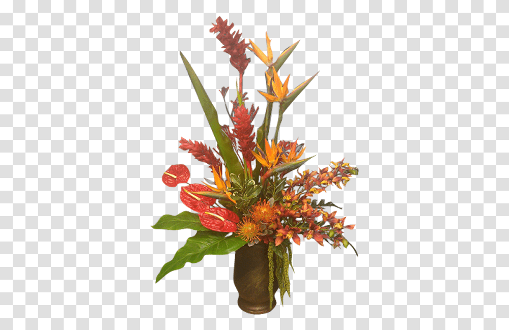 Tropical Flowers Redorange Tropical Bouquet Artificial Flower, Plant, Graphics, Blossom, Floral Design Transparent Png