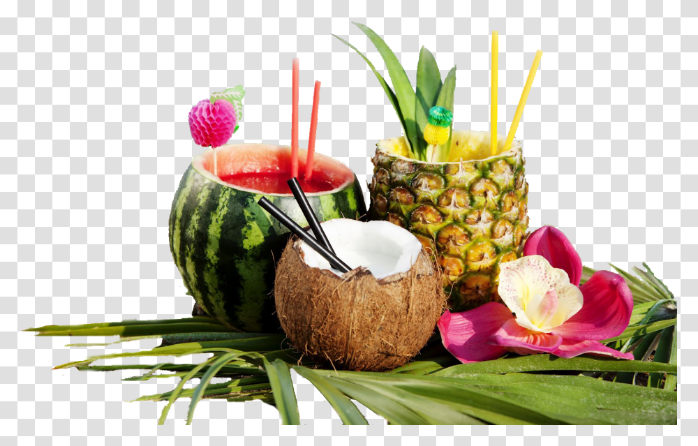 Tropical Fruit Drinks Image Coconut Watermelon And Pineapple, Plant, Food, Vegetable Transparent Png