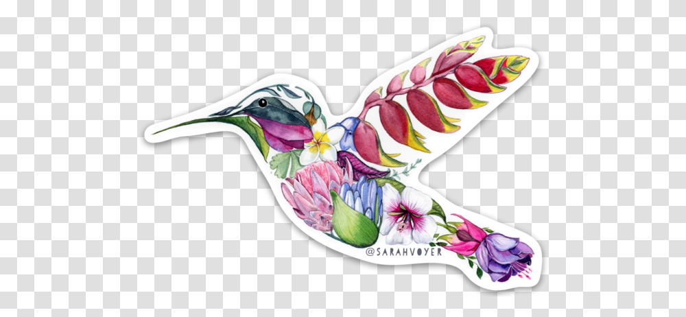 Tropical Hummingbird Sticker Sarah Voyer Hummingbird Made Of Flowers, Animal, Porcelain, Art, Pottery Transparent Png