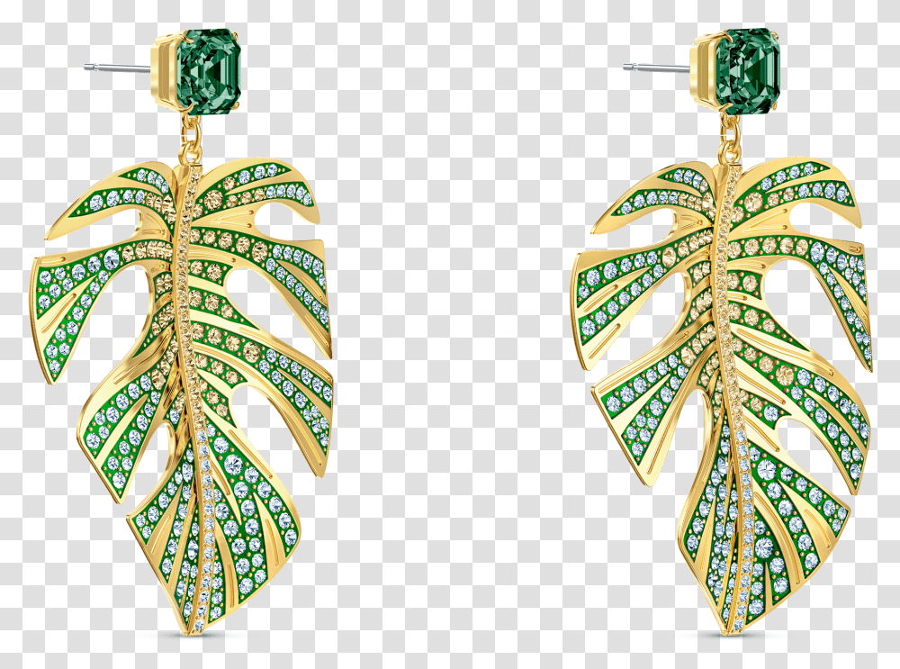 Tropical Leaf Pierced Earrings Green Gold Tone Plated Boucles D Oreilles Dorees, Accessories, Accessory, Jewelry Transparent Png