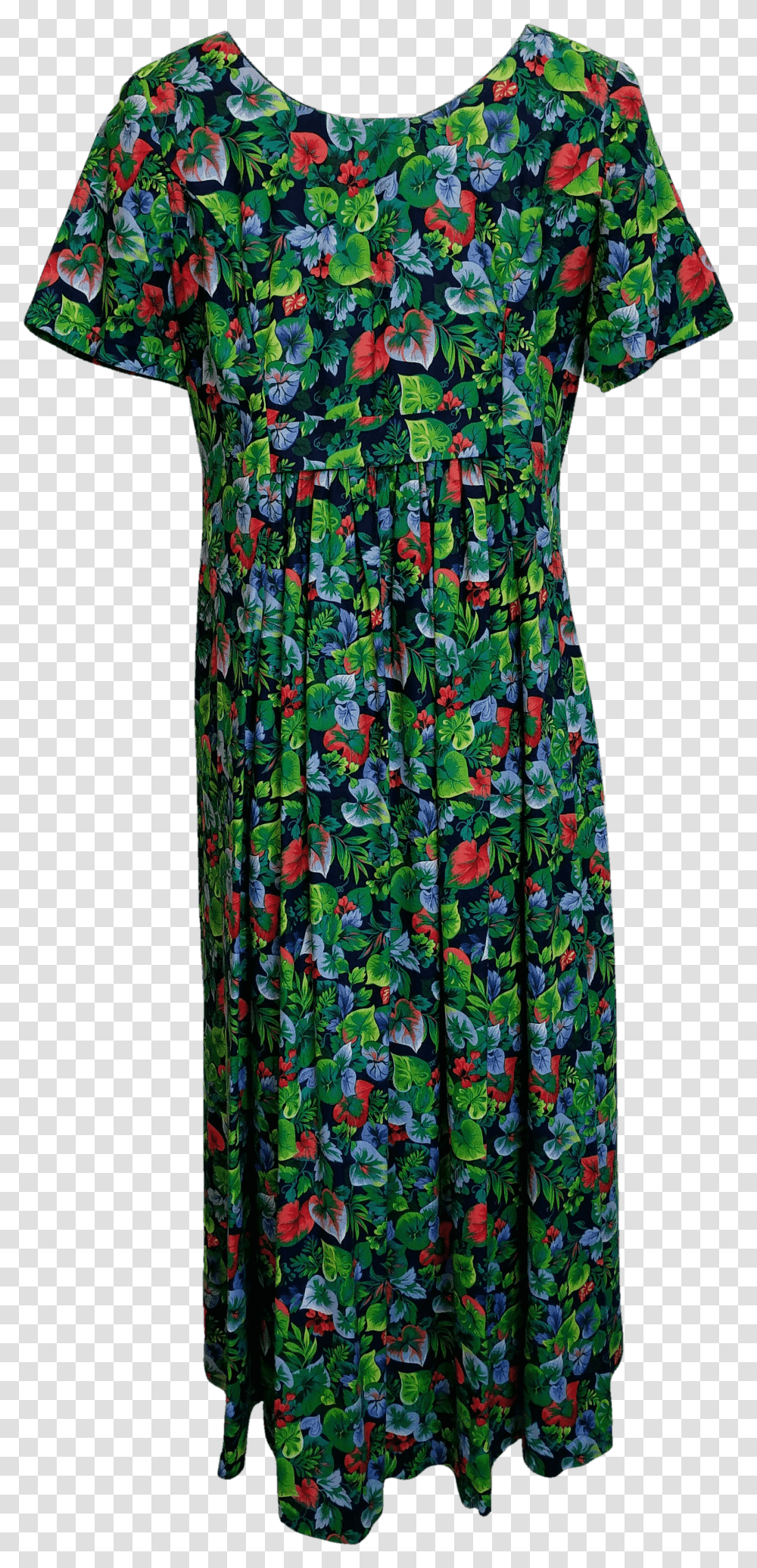 Tropical Leaf Print Pleated Maxi With Short Sleeves Day Dress, Long Sleeve, Pajamas, Coat Transparent Png