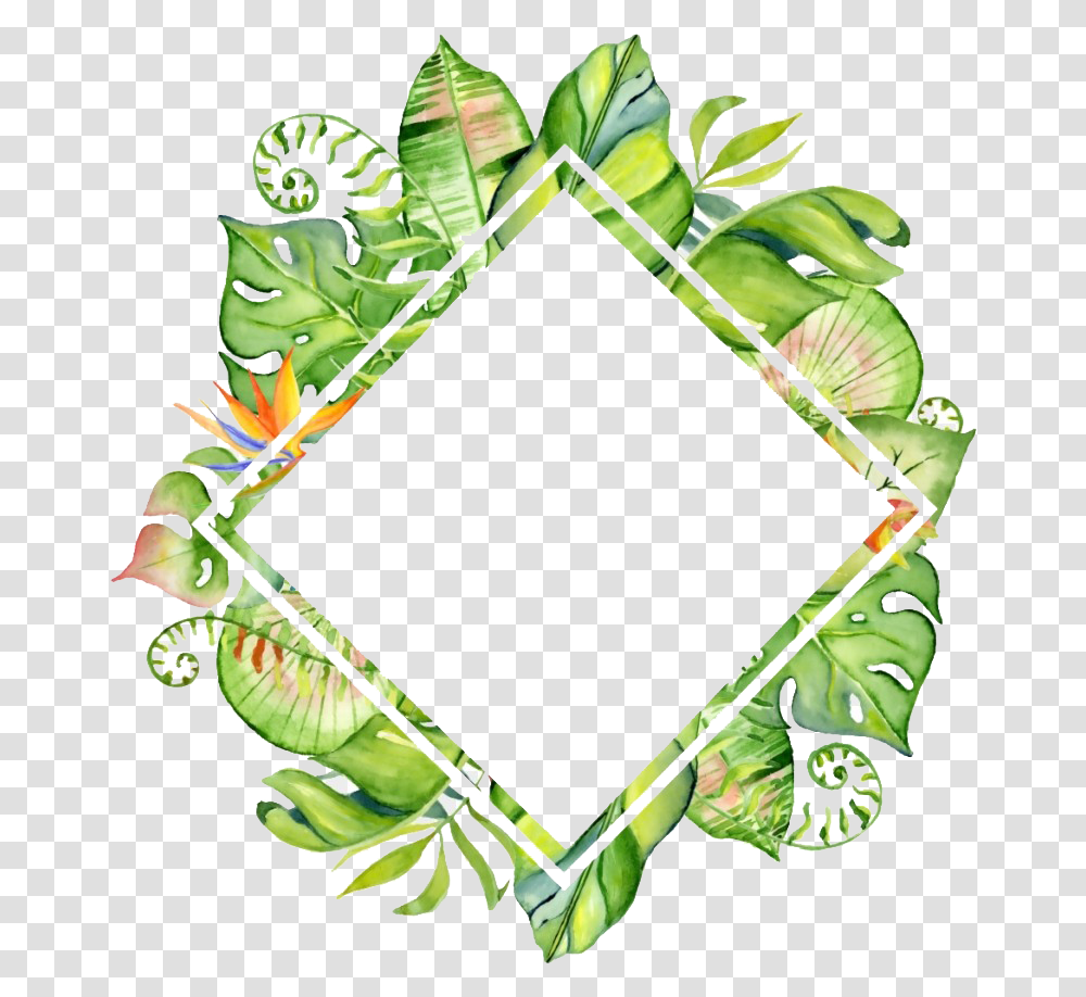 Tropical Leaves Border, Label, Green Transparent Png