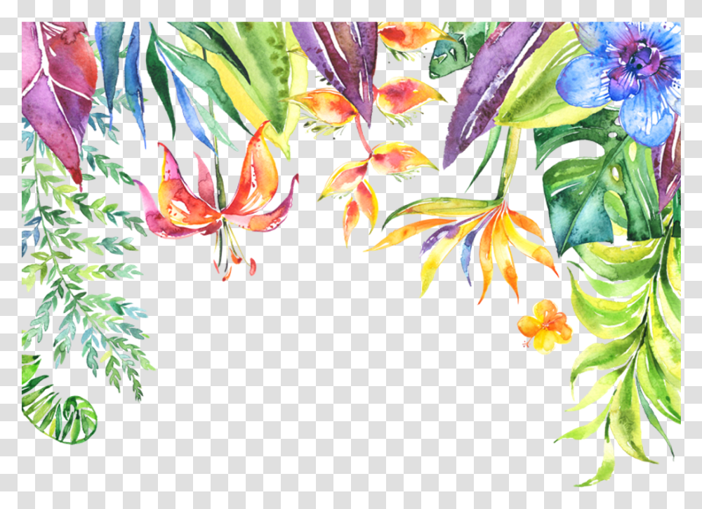 Tropical Leaves Flowers Plants Border Tropical Leaves Background, Leaf, Acanthaceae, Tree, Floral Design Transparent Png