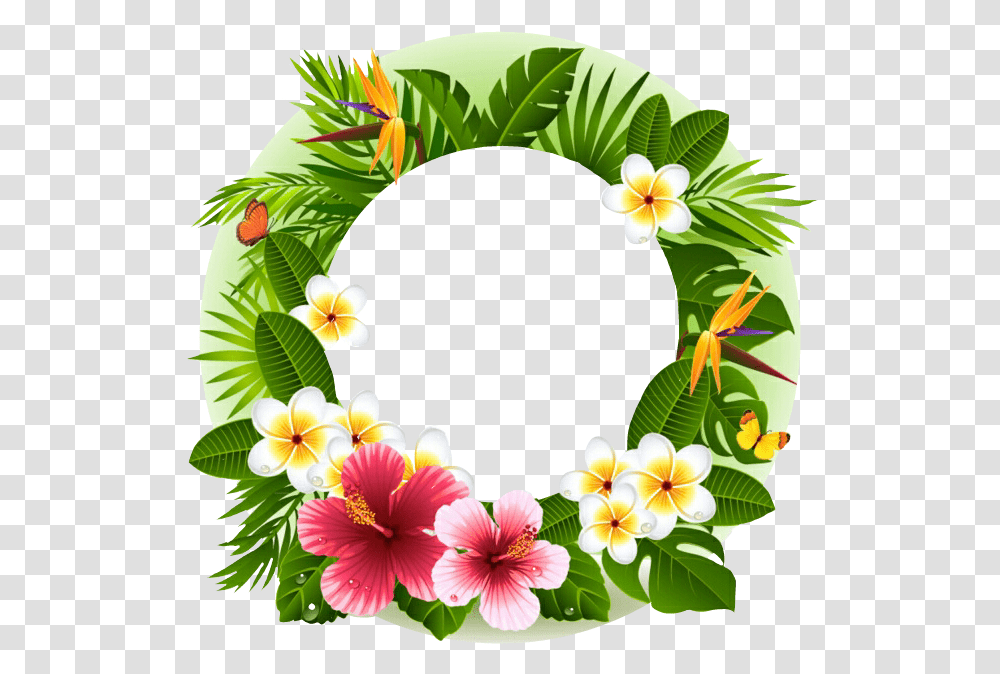 Tropical Summer Frame Pictureframe Circleframe Flamingo Tropical Flower Border, Wreath, Plant Transparent Png