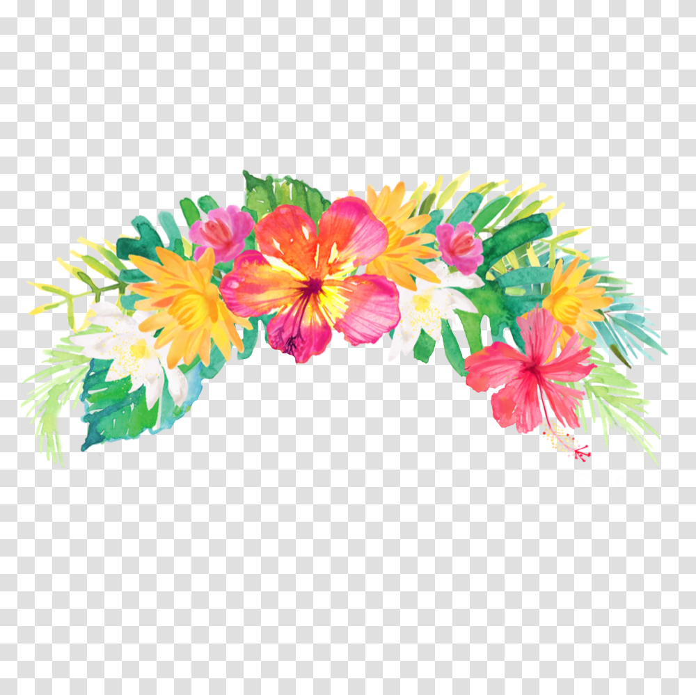 Tropical Summer Palm Flowers Flowercrown Headband Stick, Floral Design, Pattern Transparent Png
