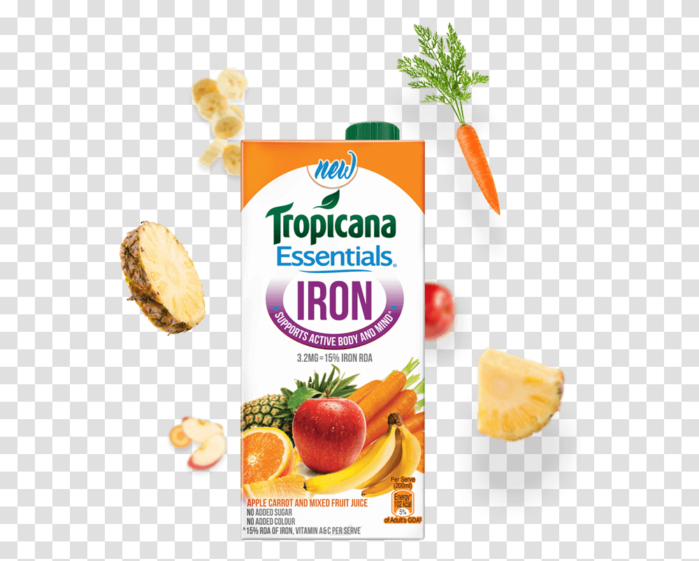 Tropicana Essentials Iron Juice Natural Foods, Plant, Beverage, Drink, Fruit Transparent Png