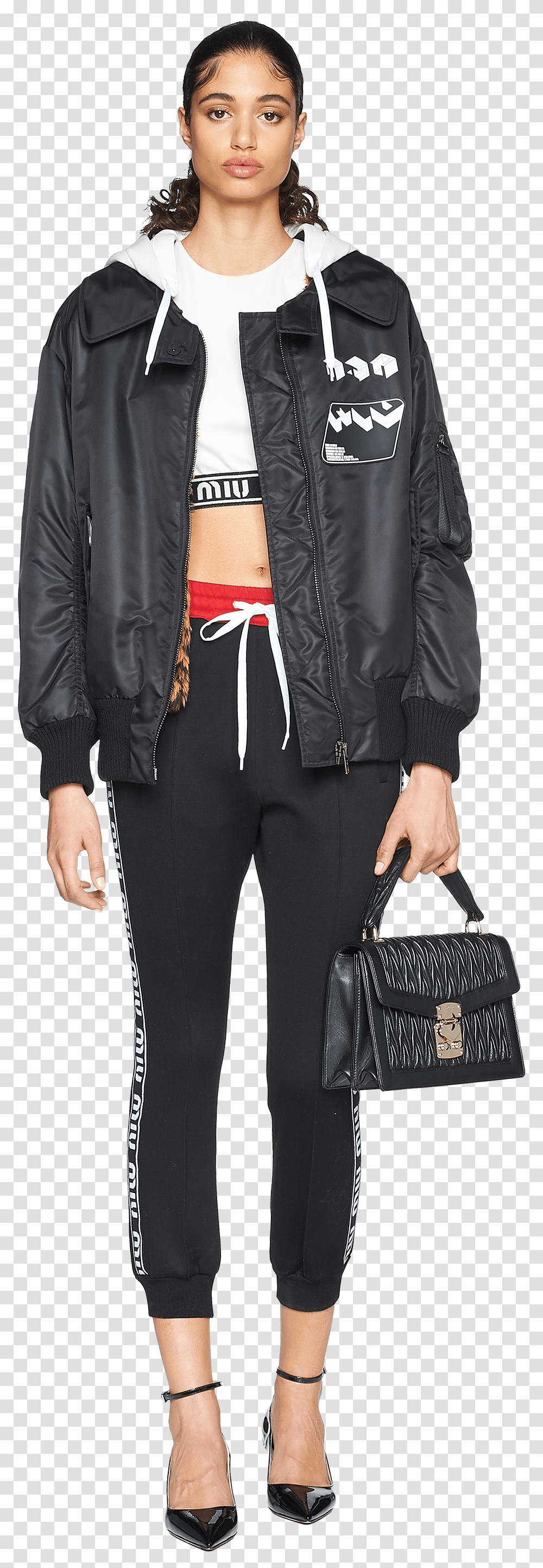 Trousers With Racing Stripes Leather Jacket, Apparel, Coat, Person Transparent Png