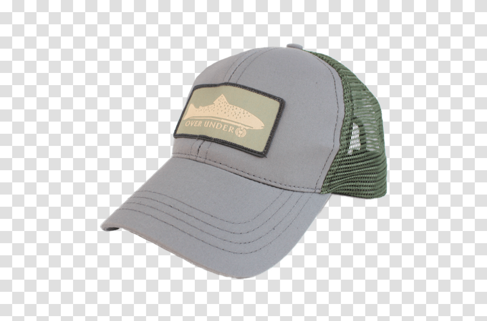 Trout Patch Mesh Back Cap Grey Over Under Clothing, Apparel, Baseball Cap, Hat Transparent Png