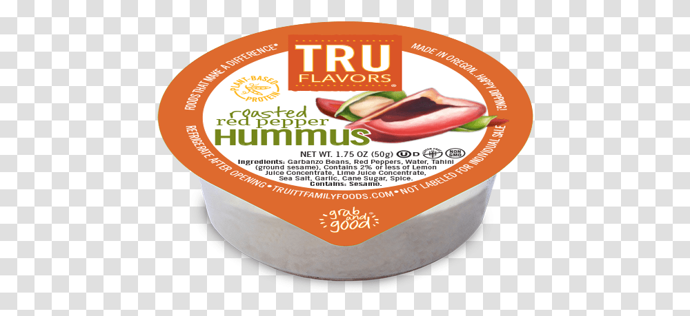 Tru Flavors Roasted Red Pepper Hummus Cups Hummus Cups, Food, Ketchup, Plant, Label Transparent Png