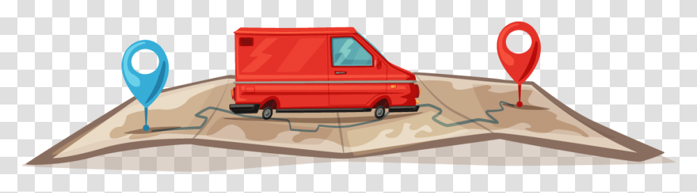 Truck On Maps Cartoon, Van, Vehicle, Transportation, Moving Van Transparent Png