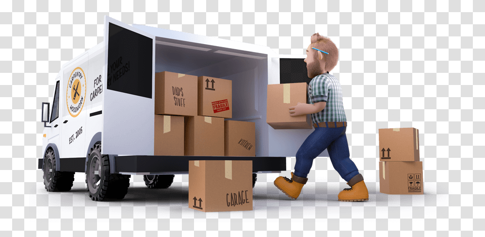 Truck, Person, Human, Cardboard, Box Transparent Png