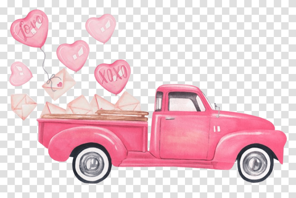 Truck Valentinesday Valentine Pink Love Hearts Valentine's Day, Vehicle, Transportation, Pickup Truck Transparent Png