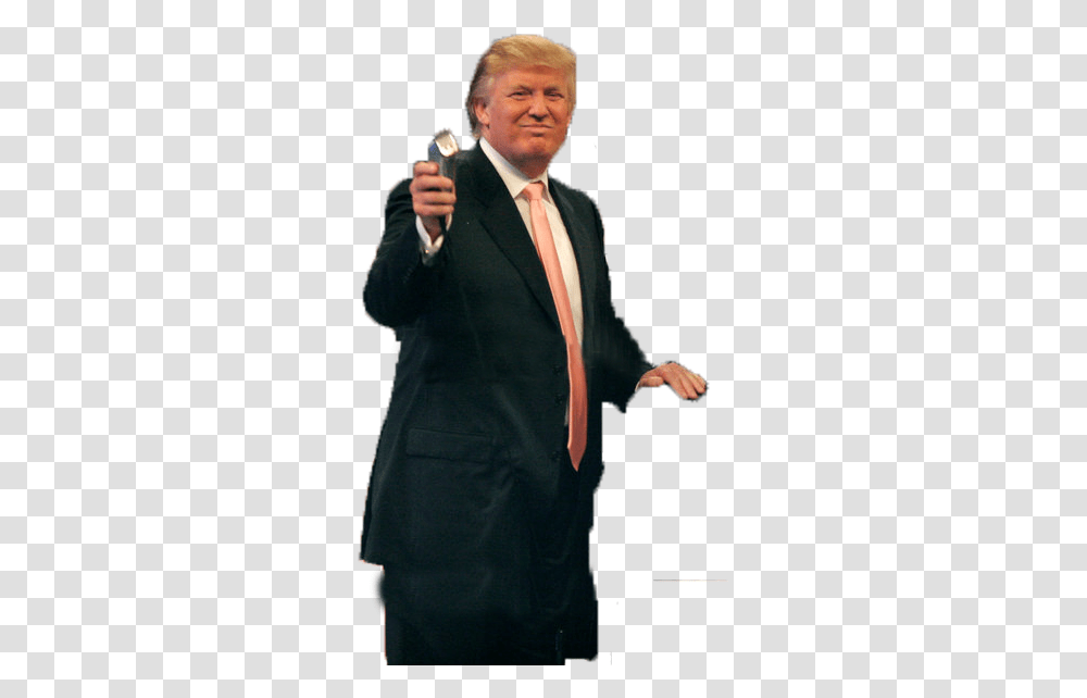 Trump Cutting Hair Public Speaking, Clothing, Person, Suit, Overcoat Transparent Png