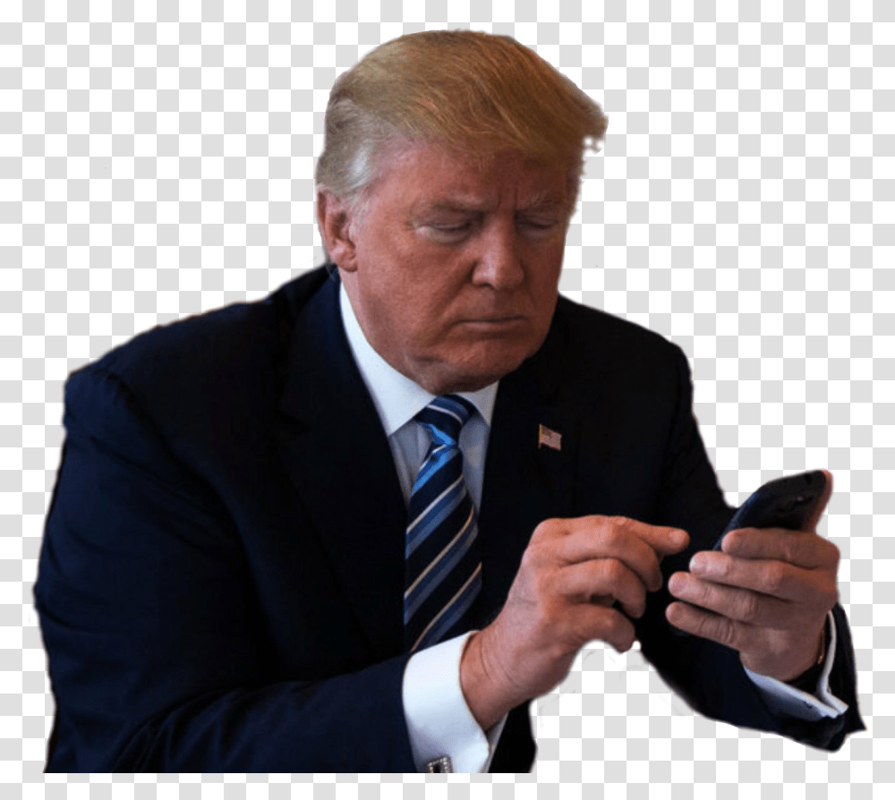 Trump Main Trump On Cell Phone, Tie, Accessories, Suit, Overcoat Transparent Png