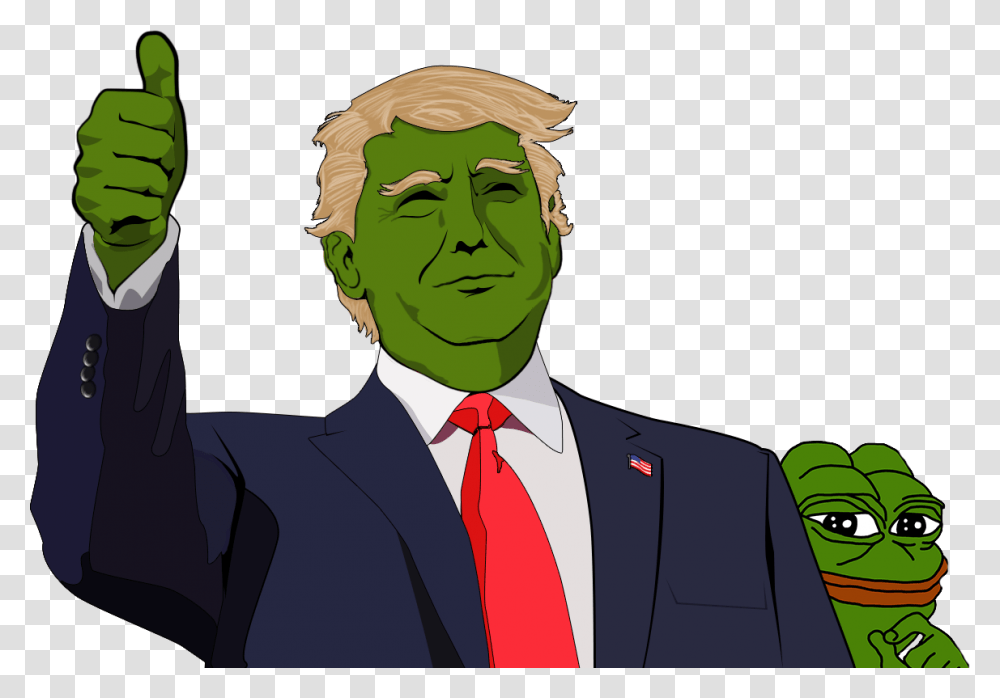 Trump Pepe Thumbs Up, Tie, Accessories, Person, Necktie Transparent Png