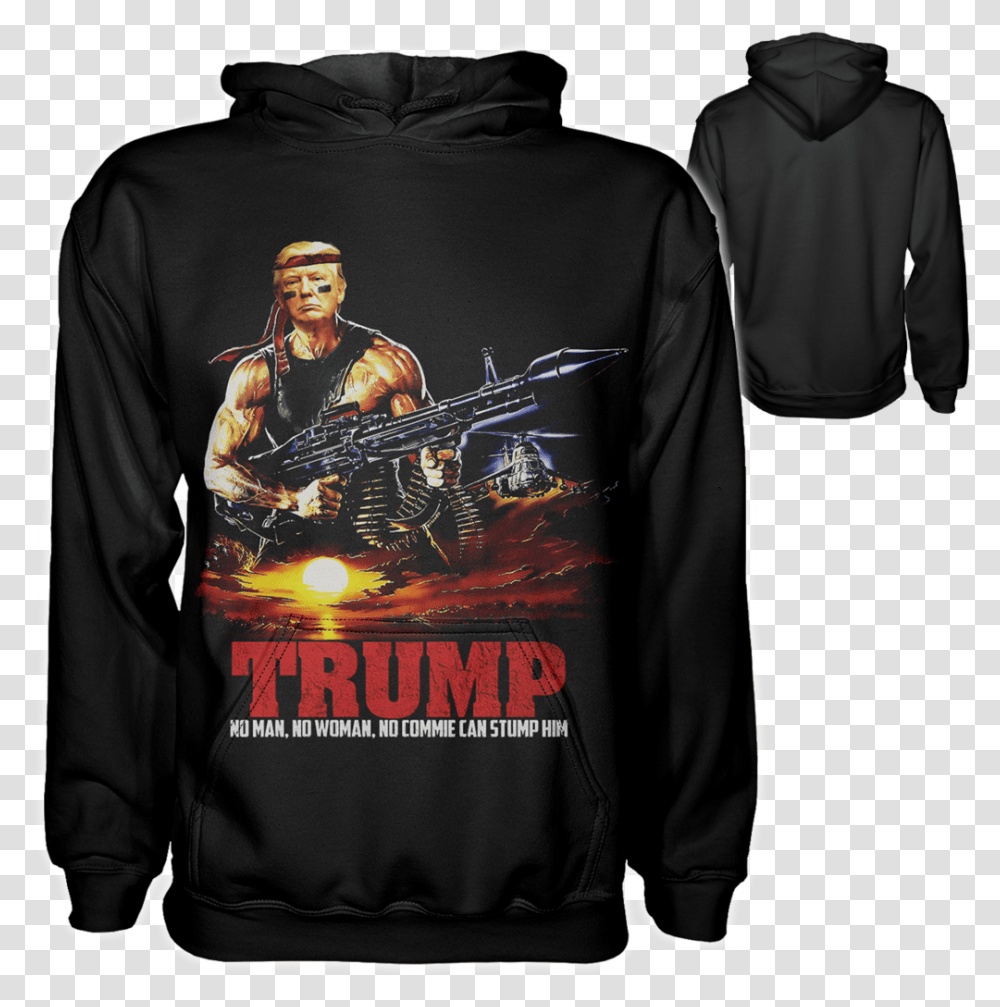Trump Rambo Hoodie Trump Rambo Poster, Clothing, Sleeve, Long Sleeve, Sweatshirt Transparent Png