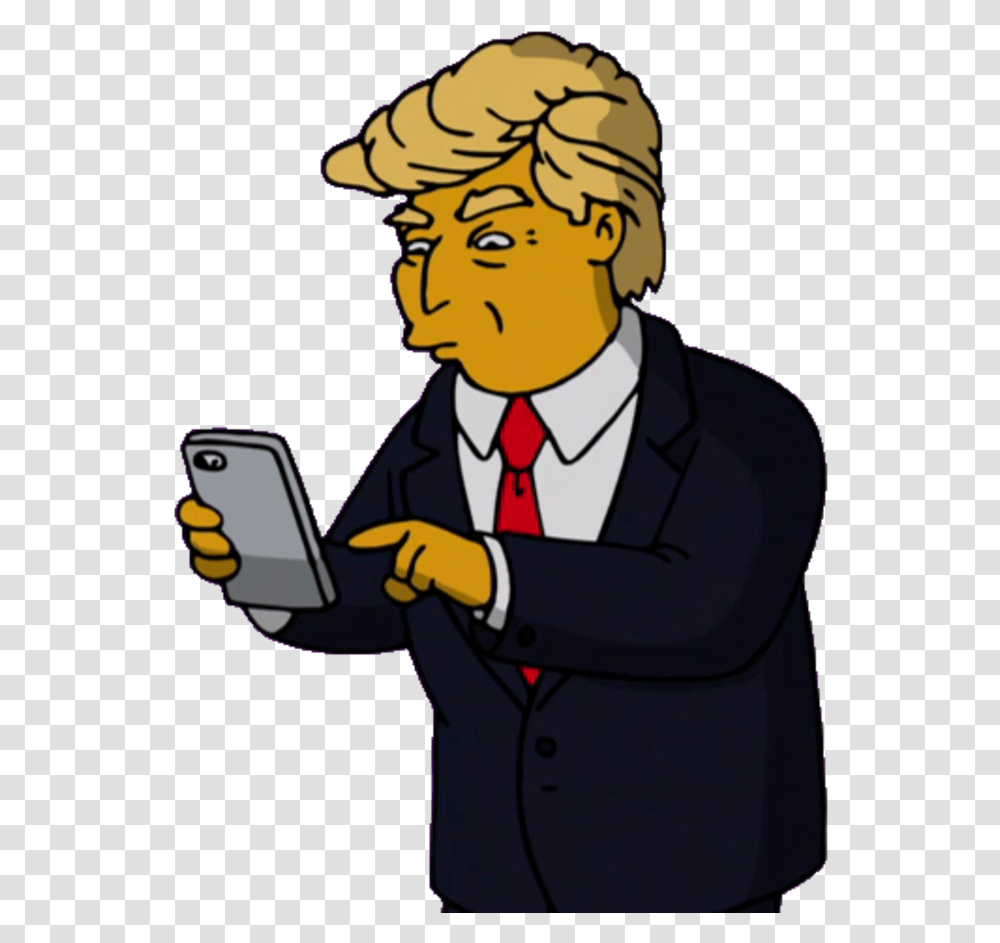 Trump Simpsons, Person, Hand-Held Computer, Electronics, Texting Transparent Png