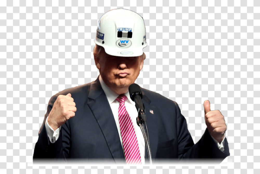 Trump With Construction Hat, Tie, Accessories, Person, Helmet Transparent Png
