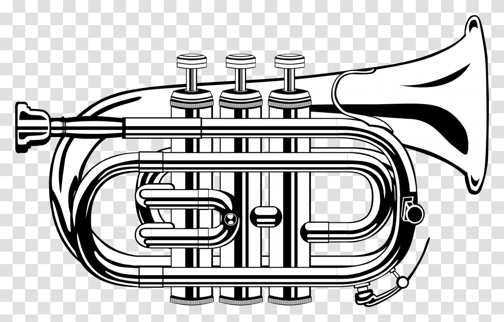 Trumpet Black And White Clipart Kid Trumpet Clipart Black And White, Horn, Brass Section, Musical Instrument, Cornet Transparent Png