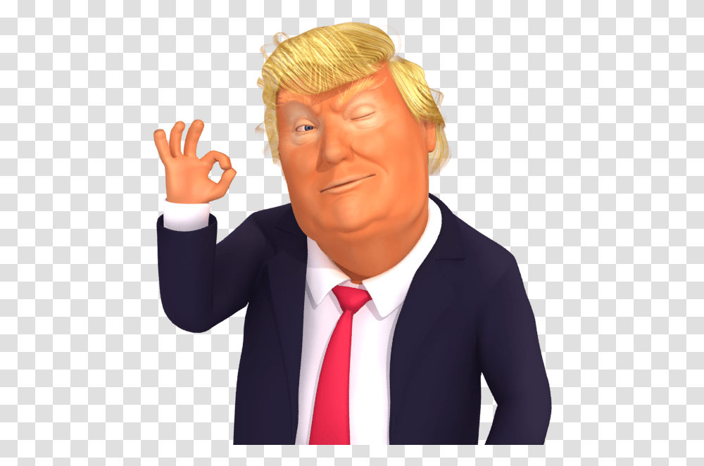 Trumpstickers Okey Trump 3d Caricature Emoji - Dedipic Funny Card For Mom Birthday, Tie, Accessories, Person, Suit Transparent Png