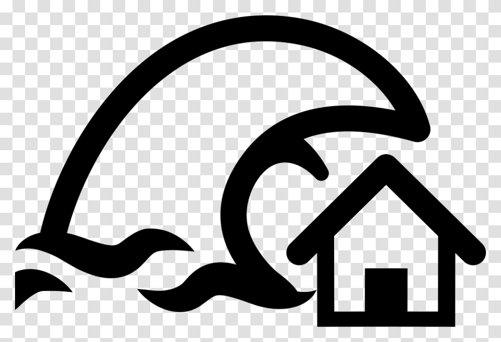Tsunami Insurance Symbol Of A Home And A Big Ocean Clipart Of Tsunami Black And White, Logo, Trademark, Stencil Transparent Png