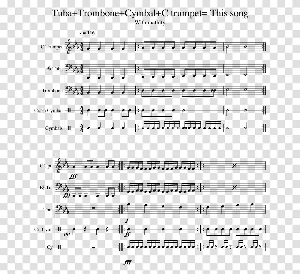 Tuba Trombone Cymbal C Trumpet This Song Sheet Music Music, Gray, World Of Warcraft Transparent Png