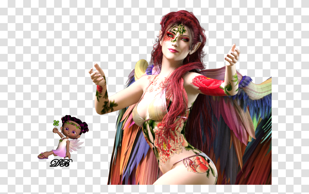Tube Ange Femme Elfe Tatoue 3d Holi, Skin, Person, Dance Pose, Leisure Activities Transparent Png