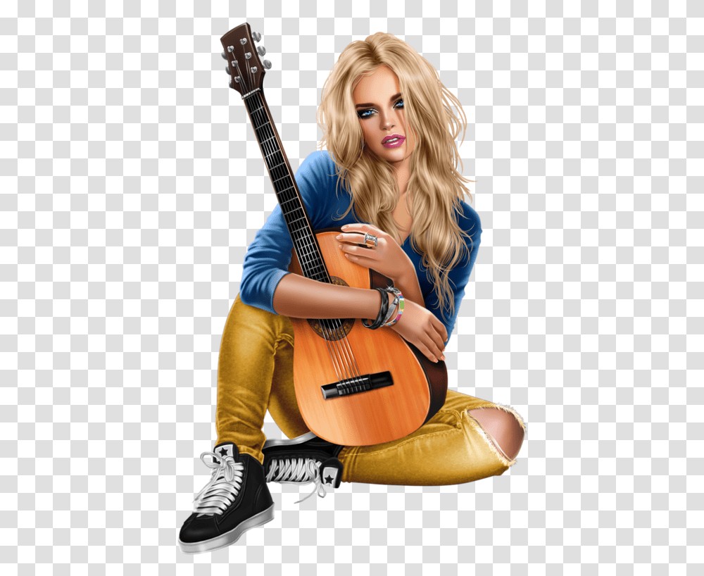 Tube Femme Guitare Musique Musicienne Guitare Girl With Guitar, Shoe, Footwear, Apparel Transparent Png