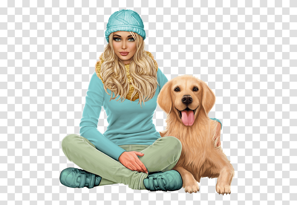 Tube Femme Kitty Download Golden Retriever And Girl, Person, Puppy, Pet, Canine Transparent Png
